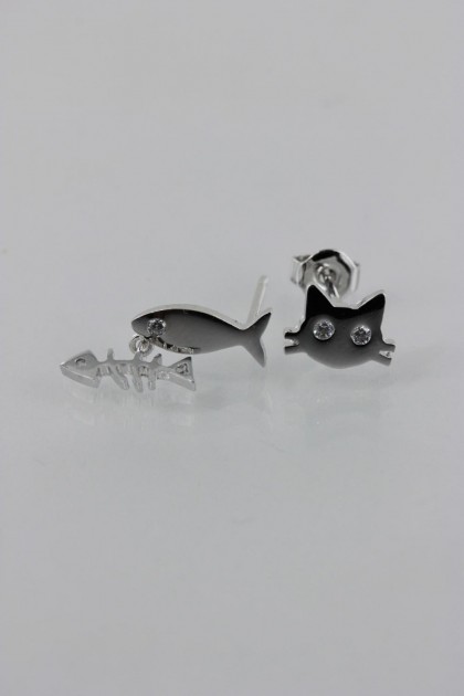 FIsh and Cat Stud Earring 