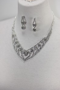 Heart flower rhinestone necklace set