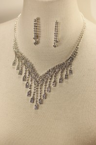 Square drop rhinestone necklace set